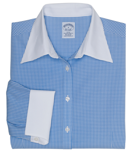 Petite Non-Iron Three-Quarter Sleeve Gingham Dress Shirt with DOW XLA