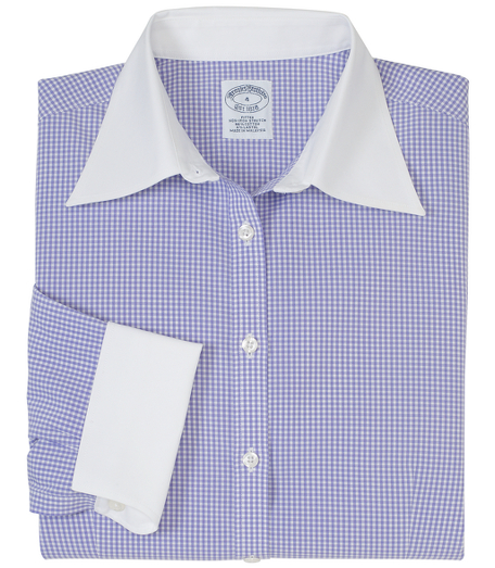 Petite Non-Iron Three-Quarter Sleeve Gingham Dress Shirt with DOW XLA