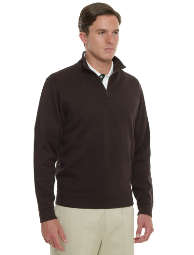 Pure cotton with French rib stitch.  Finished with our signature performance treatment to enhance shape retention and resistance to shrinking, fading and pilling.  Leather zipper pull.  Machine wash.  Imported.