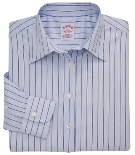 Classic fit. Our fuller, traditional silhouette, woven in cotton specially treated to remain virtually wrinkle-free, with a touch of  DOW XLA for stretch. French front. Pucker-free seams. Forward point collar. Shirred single-button barrel cuffs. Center box pleat on back. Machine wash. Imported.