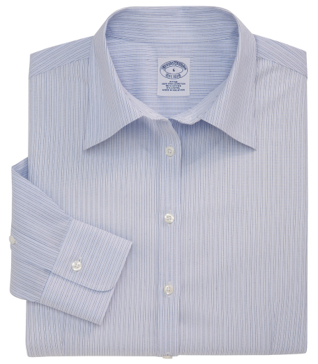Fitted silhouette, slightly tailored for a slimmer appearance.  Woven in cotton specially treated to remain virtually wrinkle free, with a touch of  DOW XLA for stretch. Traditional placket. Pucker-free seams. Front and back darts. Forward point collar. Shirred barrel cuffs. Machine wash. Imported.