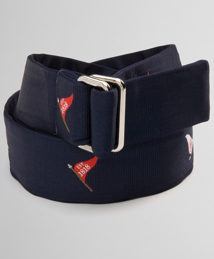 D-ring grosgrain ribbon belt. 1 1/2" thick. Imported.