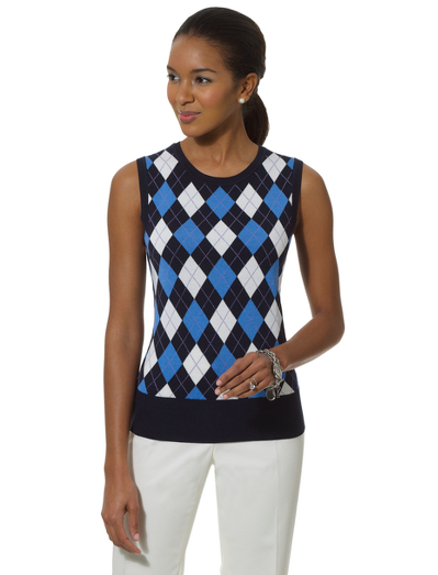 Silk/Cotton Sleeveless Argyle Shell