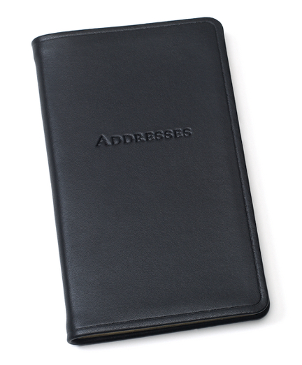 Leather crafted cover. 3" x 6" pocket size. Made in the USA. Free personalization of up to 3 gold initial block letters.