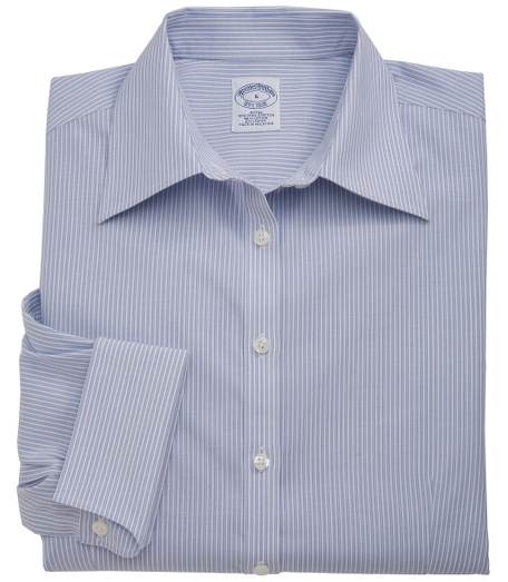 Our fitted silhouette, slightly tailored for a slimmer appearance.  Woven in cotton with a touch of  DOW XLA for stretch, treated to remain virtually wrinkle-free. Traditional placket. Pucker-free seams. Front and back darts. Forward point collar. French cuffs. Machine wash. Imported.