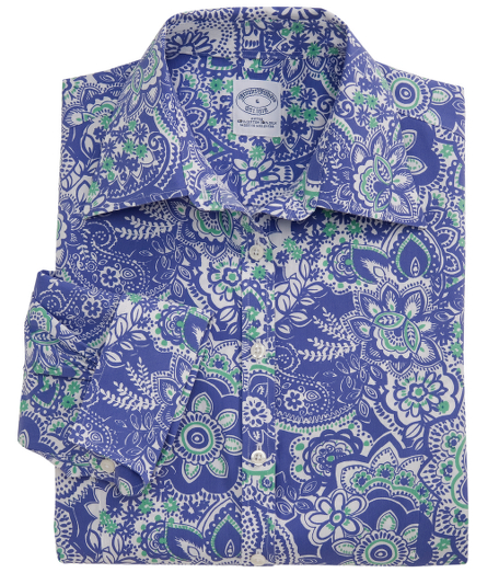 Our fitted silhouette, slightly tailored for a slimmer appearance.  Woven in cotton and silk treated to remain virtually wrinkle-free. Traditional placket. Pucker-free seams. Front and back darts. Forward point collar. French cuffs. Machine wash. Imported.