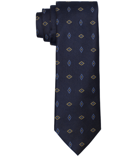 Pure silk woven in England. 3 1/2" width. Dry clean. Made in the USA.