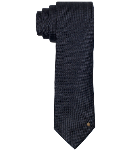 Pure silk woven in England. 2 7/8" width. Dry clean. Made in the USA.