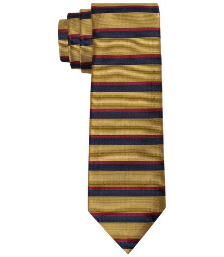 Pure silk woven in England. 3 1/2" width. Dry clean. Made in the USA.