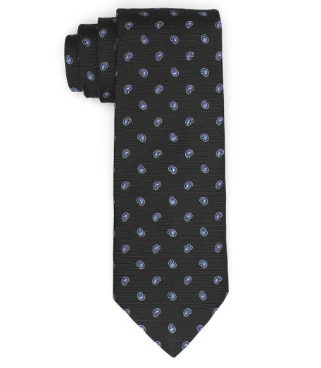 Pure silk woven in Italy. 3 1/2" width. Dry clean. Made in the USA.