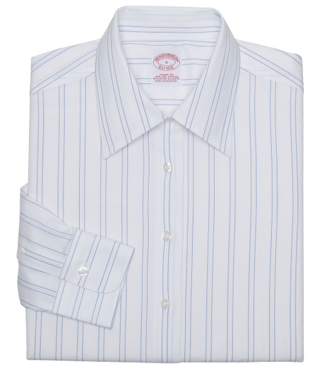 Classic fit.  Our fuller, traditional silhouette woven in cotton specially treated to remain virtually wrinkle-free, with a touch of  DOW XLA for stretch.  French front. Pucker-free seams. Forward point collar. Shirred barrel cuffs. Center box pleat on back. Machine wash. Imported.
