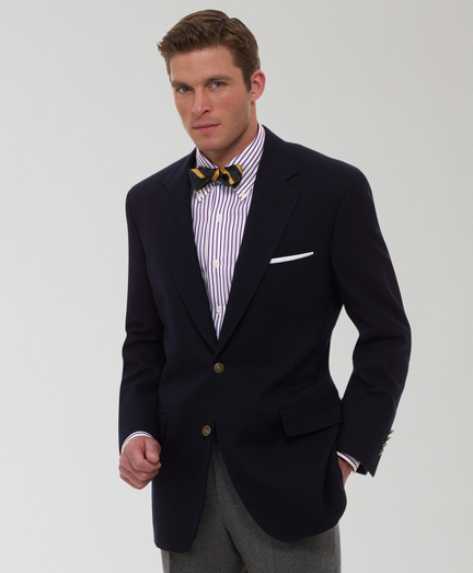 Saxxon wool woven in the USA, exclusive to Brooks Brothers. Fabric offers performance with the feel of cashmere. 2-button center vent.  Madison fit. 100% Bemberg lining. Dry clean. Made in the USA.