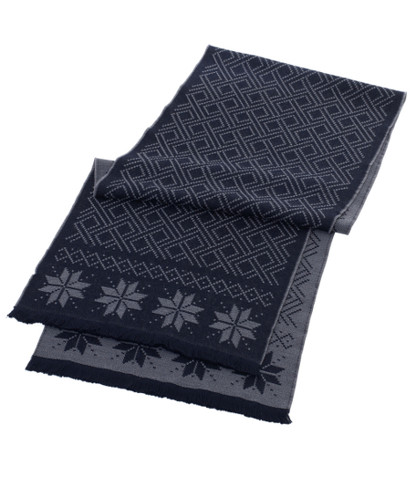 Pure wool with a snowflake print design. 14" x 75". Dry clean. Made in Italy.