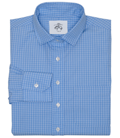 Pure cotton broadcloth. Side gussets. Signature locker loop at back. Mother-of-pearl-buttons. Machine wash. Made in USA.