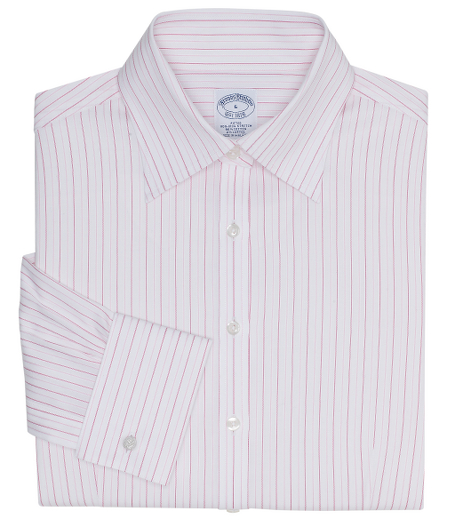 Our fitted silhouette, slightly tailored in cotton with a touch of  DOW XLA for stretch, treated to remain virtually wrinkle-free. Traditional placket. Pucker-free seams.  Front and back darts.  Forward point collar with double silk knot French cuffs.  Machine wash.  Imported.