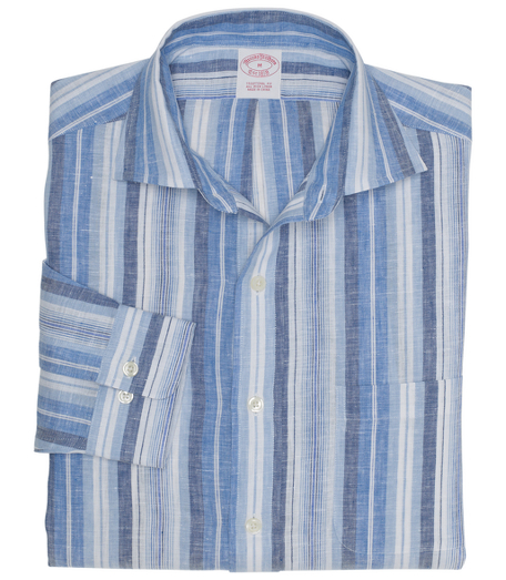 Pure Irish linen. English collar. Center front placket. Superdurable logo buttons. Center back pleat and signature shirring at barrel cuffs. Left chest pocket. Machine wash. Imported. Also available in Slim fit.
