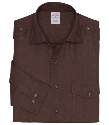 Pure Irish linen. Madison spread collar. Center front placket. Superdurable logo buttons. Side pleats and signature shirring at barrel cuffs. Double flap pockets and epaulets provide authentic safari details. Machine wash. Imported. Also available in slim fit.