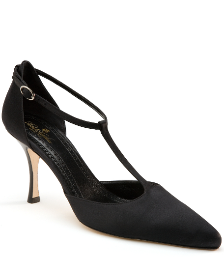 Satin. Leather lined. Leather sole. 3 1/4" heel. Made in Italy.