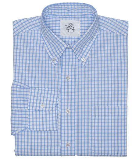 Pure cotton broadcloth. Button-down collar. Mitered cuffs. Side gussets. Mother-of-pearl buttons. Locker loop at back neck. Machine wash warm. Made in the USA.