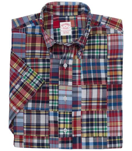 Short-Sleeve Patchwork Madras Sport Shirt