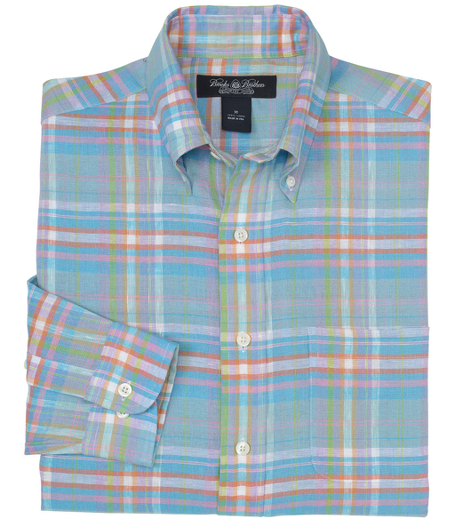 Pure linen woven in Italy. The original Polo� button-down collar. Country Club make featuring side gussets and genuine trocas shell buttons. Center back pleat and signature shirring at barrel cuffs. Available in regular and long sleeve lengths for a more exact fit. Machine wash. Made in the USA.