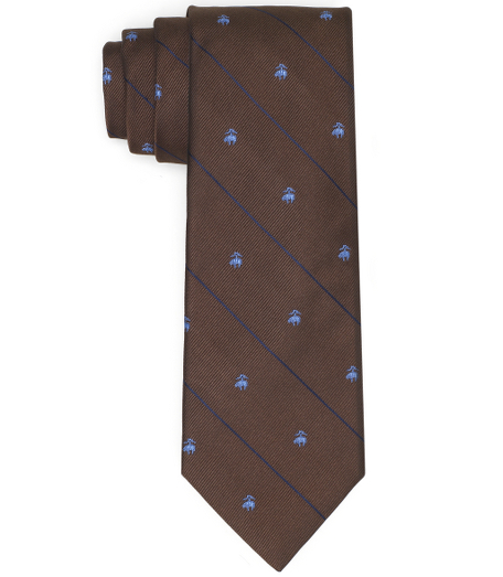 Pure silk woven in England. 3 1/2" width. Dry clean. Made in the USA.