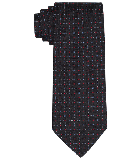 Pure silk woven in England. 3 1/2" width. Dry clean. Made in the USA.