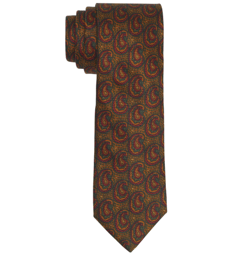 Pure silk printed in Italy. 2 7/8" width. Self-loop. Dry clean. Made in the USA.