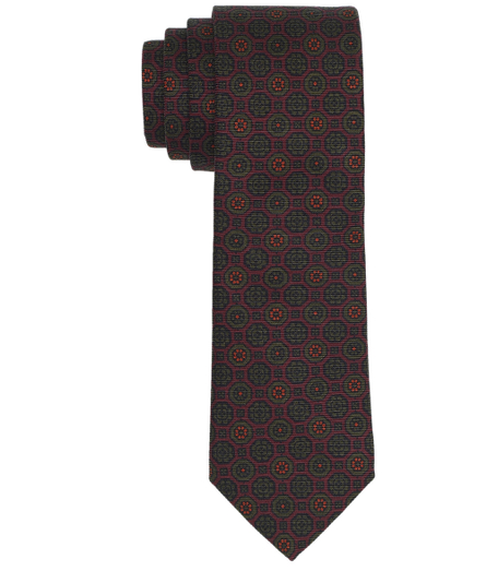 Pure silk printed in Italy. 2 7/8" width. Self-loop. Dry clean. Made in the USA.
