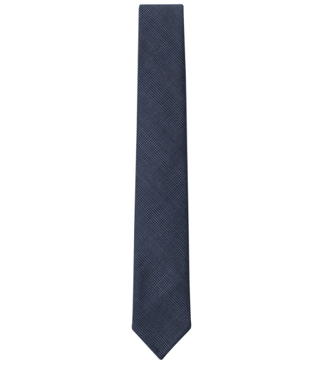 Pure wool. 2 1/4" width. Grosgrain trim at neck. Dry clean. Made in the USA.