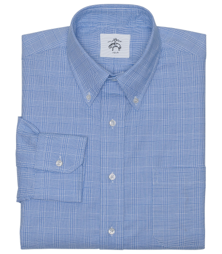 Pure cotton oxford. Mitered cuffs. Button-down collar. Side gussets. Locker loop at back neck. Machine wash warm.  Made in the USA.