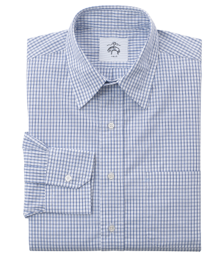 Pure cotton broadcloth. Straight collar. Mitered cuffs. Side gussets. Mother-of-pearl buttons. Locker loop at back neck. Machine wash warm. Made in the USA.