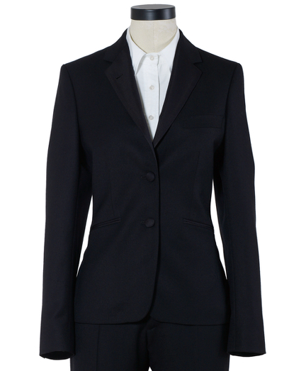 Pure wool twill. 100% Bemberg signature stripe lining. Silk faille lapel and covered buttons. Half canvas construction. Locker loop at back neck. Dry clean. Imported.