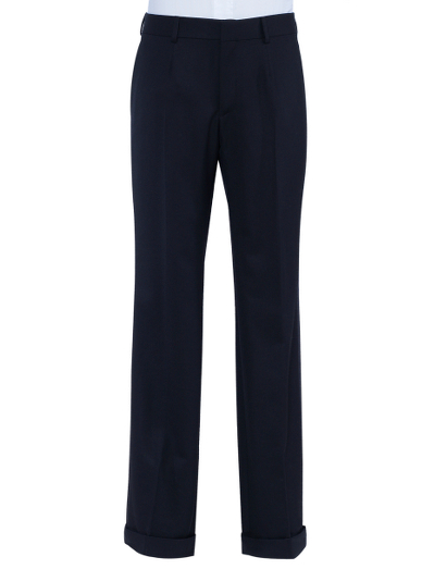 Pure wool twill. 100% Bemberg signature stripe lining. Zip fly with genuine horn buttons. Silk faille down side seams of trousers. Unfinished hem. Can be finished as seen or with a cuff and no break. Dry clean. Imported.