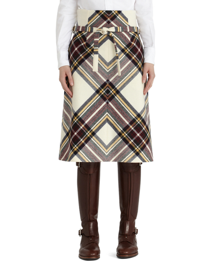 Wool Tartan Belted Skirt Brooks Brothers