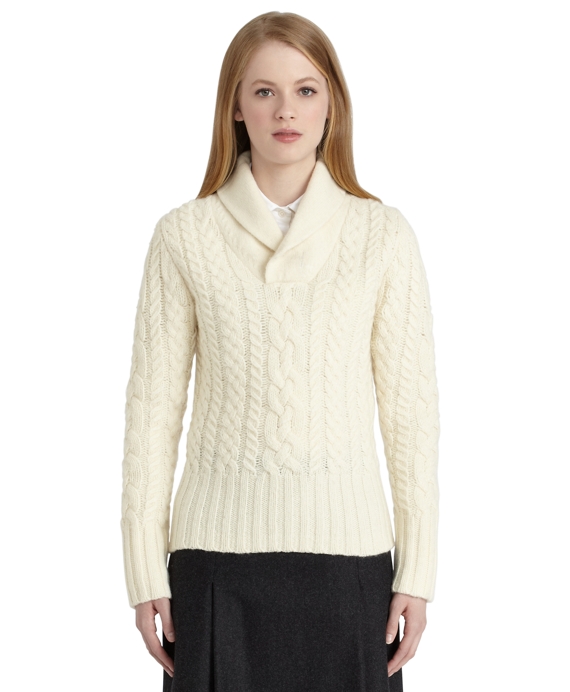 Women's Black Fleece Cable Knit Shawl Collar Sweater