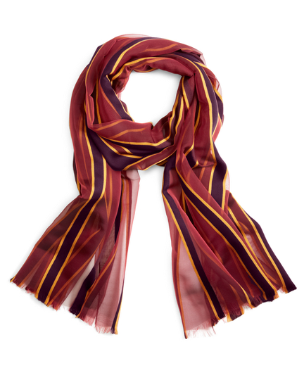 Women's Black Fleece Burgundy and Gold Silk Striped Scarf Brooks Brothers