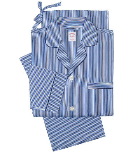 Pure cotton broadcloth. Classic Pajama comfortably styled button-front notch collar top and drawstring bottom. Chest patch pocket and locker loop at neck. Machine wash. Imported.