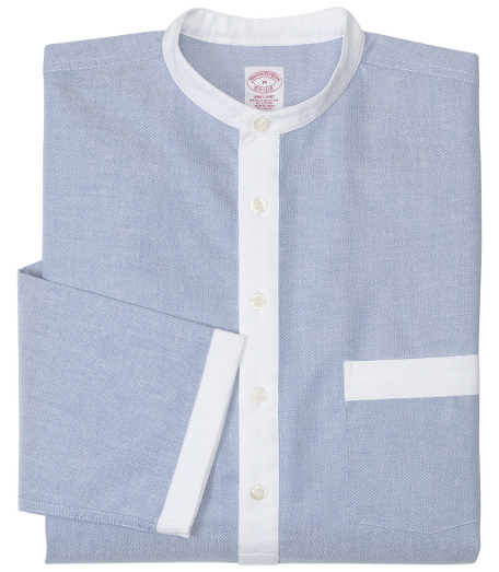 Pure cotton broadcloth. Button front with stand collar and contrast trim. Calf length. Revived from our archives. Machine wash. Imported.