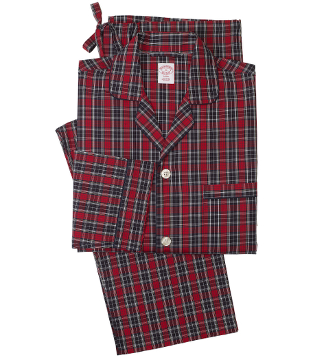 Pure cotton broadcloth. Classic pajama comfortably styled button-front notch collar top and drawstring bottom. Chest patch pocket and locker loop at neck. Machine wash. Imported.
