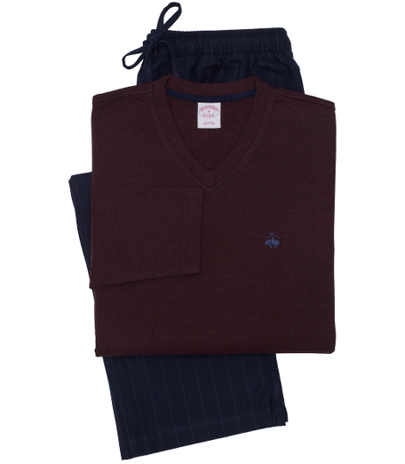 Solid long sleeve cotton knit shirt with embroidered  Golden Fleece� logo on chest and contrasting tape on neck and side vents. Cotton flannel  lounge pant with drawstring elastic waist, side seam, and back patch pocket. Machine wash. Imported.