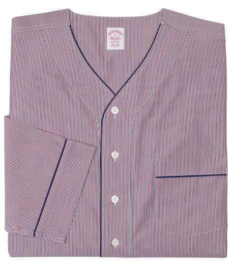 Pure cotton broadcloth. Comfortably styled v-neck, long sleeves. Chest patch pocket. Piped edges. Rounded hem with side vents. Machine wash. Imported.
