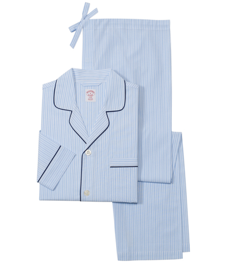 Pure cotton broadcloth. Classic pajamas comfortably styled button-front notch collar top and drawstring bottom. Chest patch pocket and locker loop at neck. Machine wash. Imported. Machine wash. Imported.