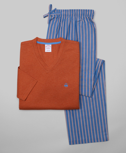Solid long-sleeve cotton knit shirt with embroidered Golden Fleece� logo on chest. Cotton broadcloth lounge pants with drawstring elastic waist, side seam and back patch pockets. Machine wash. Imported.