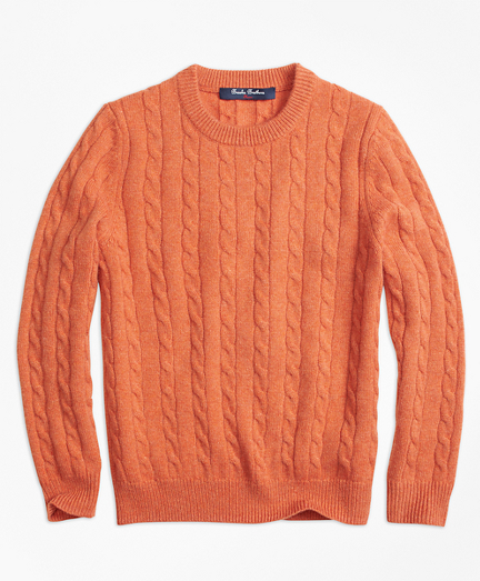 Boys' Orange Cashmere Cable Knit Crewneck Sweater Brooks Brothers