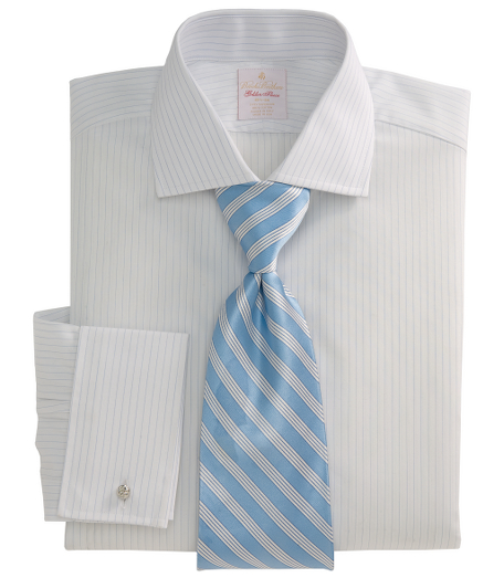 Made from one of the rarest cotton varieties distinguished by its purity and strength.  Sea Island cotton has the softness of cashmere and the luster of silk. Fabric is spun in Switzerland and woven in Italy. English collar, French cuff. Natural shell buttons. Machine wash. Made in the USA. Cuff links not included.