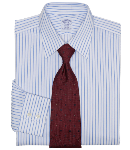 Pure Egyptian cotton made with pucker-free seams and specially treated to remain virtually wrinkle-free. French front placket and chevron split-back yoke. Tennis collar. Signature shirring at double-button barrel cuffs. Machine wash. Imported.