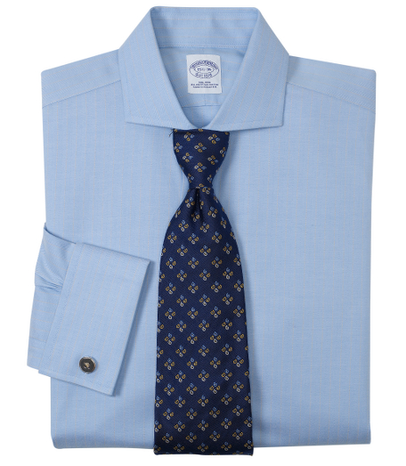 Pure Egyptian cotton made with pucker-free seams and specially treated to remain virtually wrinkle-free. French front placket and chevron split-back yoke. Londoner collar. Signature shirring at French cuffs. Machine wash. Imported. Cuff links not included.