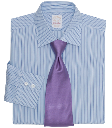 Pure Egyptian cotton woven in Italy. French placket and split-back yoke. Hamilton collar. Signature shirring at double button barrel cuffs. Single-needle tailoring and genuine mother-of-pearl buttons. Regular fit. Machine wash. Made in the USA.