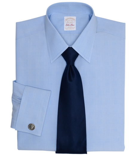 Pure Egyptian cotton woven in Italy, specially treated to remain virtually wrinkle-free. French placket and chevroned split-back yoke. Tennis collar. Signature shirring at French cuffs. Single-needle tailoring and genuine mother-of-pearl buttons. Regular fit. Machine wash. Imported. Cuff links not included.